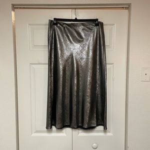 NWOT Loft Silver Metallic Midi Skirt- Size Large